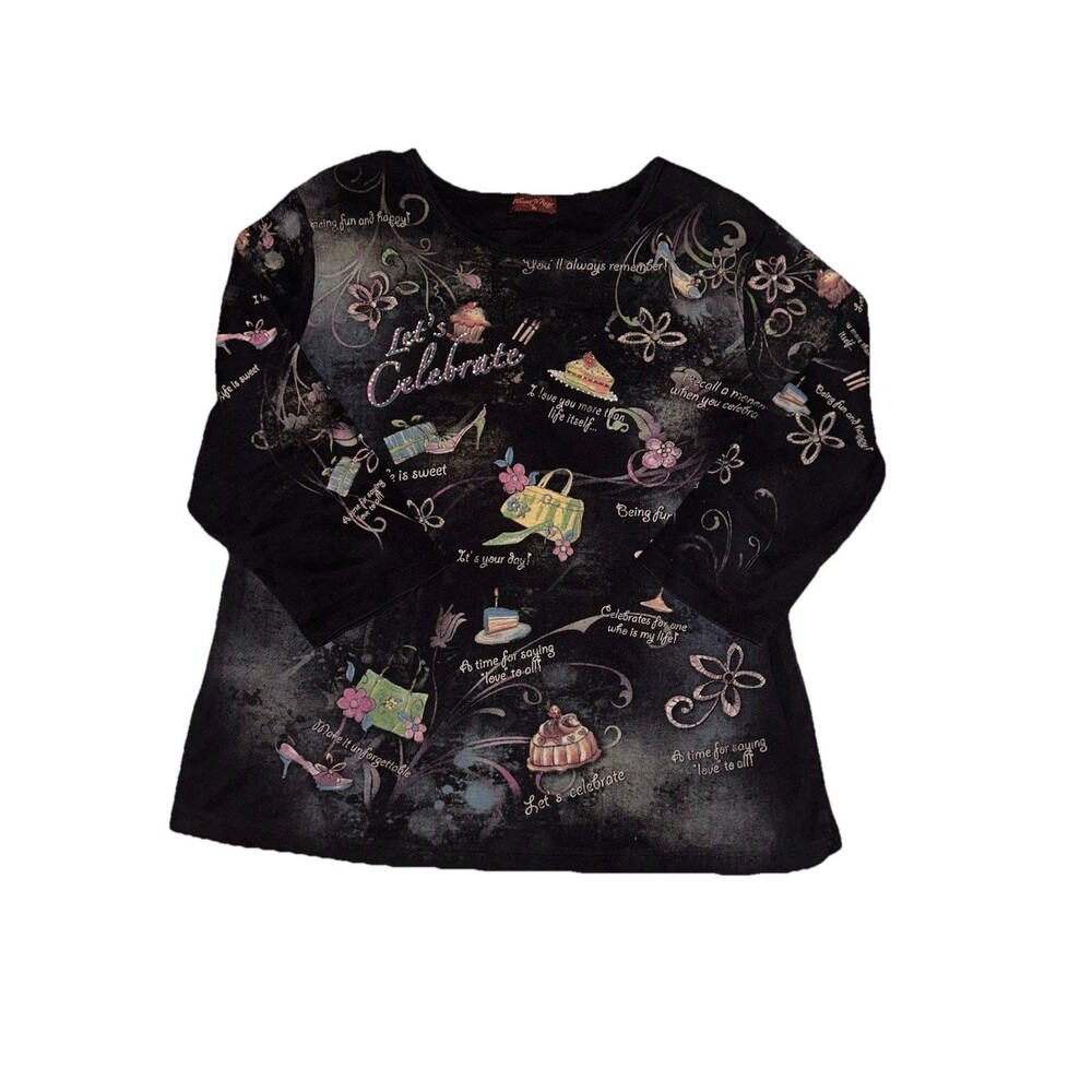 Flower N Ring‎ XLarge Ribbed Knit Tee T Shirt Celebration Party 3/4 Sleeve